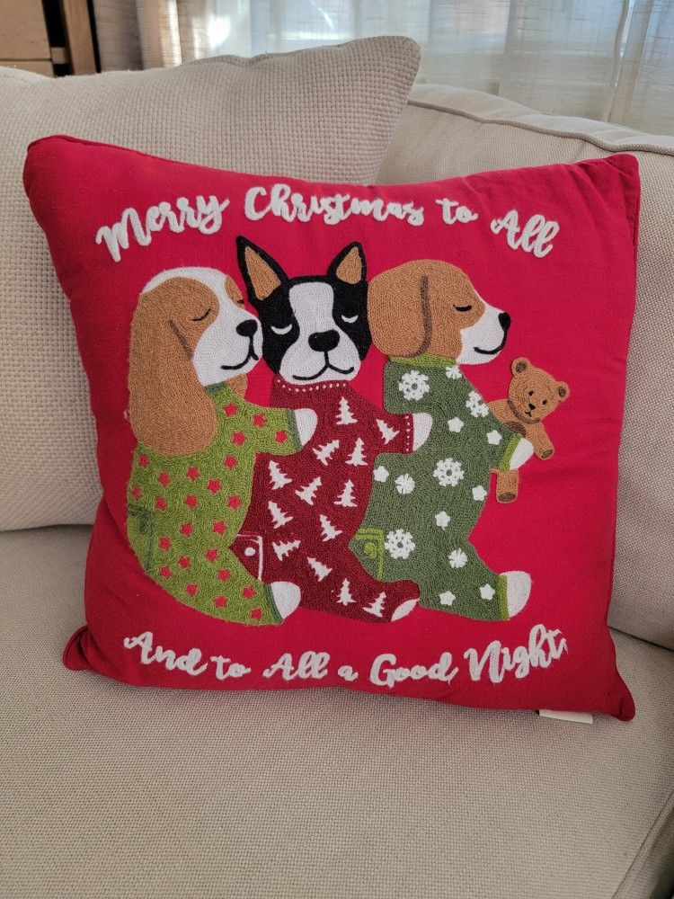 Red Christmas Dog Throw Pillow