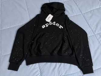 Sp5der Rhinestone  Black Hoodie with Tags Size Medium