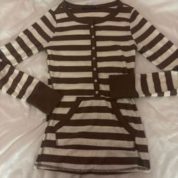 Brown Cream Striped Button Up Cardigan