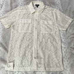Men’s Lace Short-Sleeve Button-Up