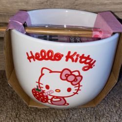 Hello Kitty Ramen Bowl With Chopsticks 