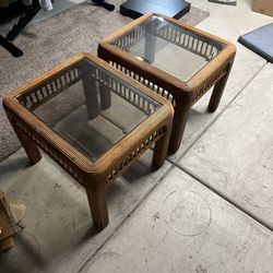 Two Vintage Rattan End Tables