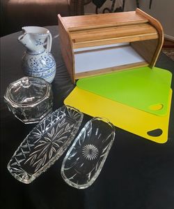 Kitchen & Home Décor Bundle – Glassware, Pitcher, Bread Box & Cutting Boards