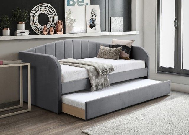 ✅️✅️Gray velvet fabric padded twin size day bed with pull out trundle(Mattress not included)✅️✅️✅️