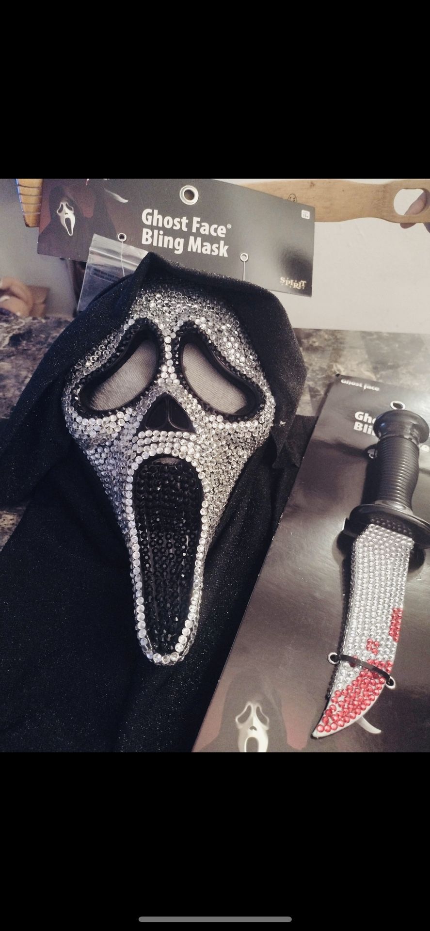 Ghost face Halloween mask with accessory