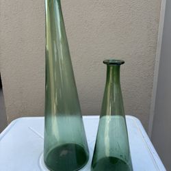 Vintage Mid-Century Green Glass Decanters, Empoli, Italy - Price for Both 