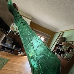 Midcentury Green Empoli Fruit/Flower Embossed Bottle