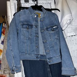 Calvin Klein Denim Jacket  Womenw Size Medium Stretch Soft Trucker Cropped Jeans