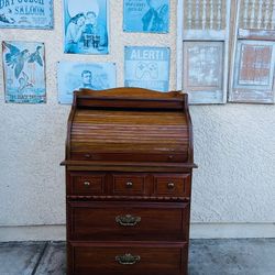 Small Roll Top Secretary Desk Tall 45” Long 28” Wide 20”