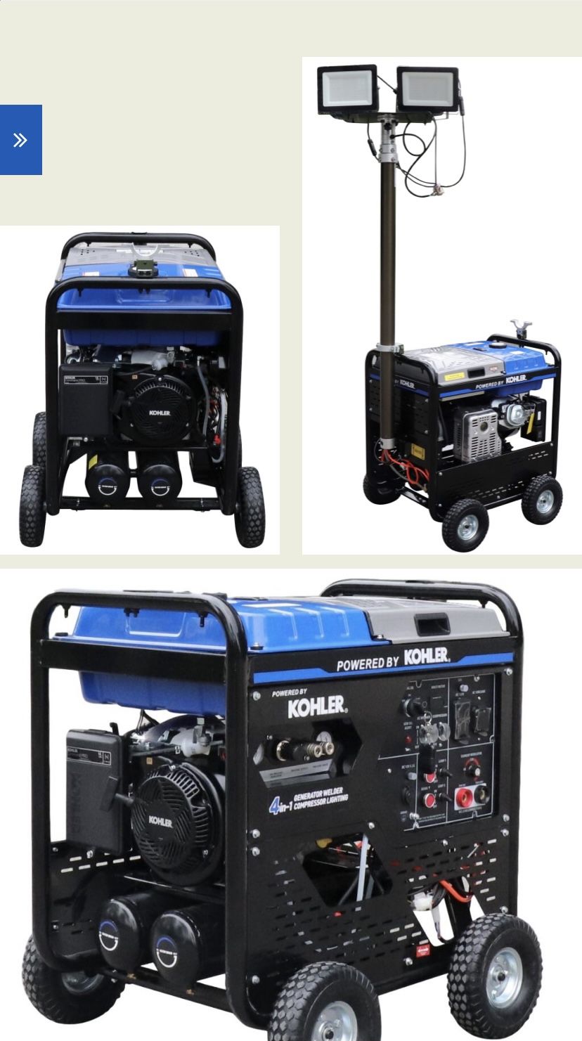 Kohler 4 In 1 Gas Powered Generator,Welder, Compressor, lighting Tower