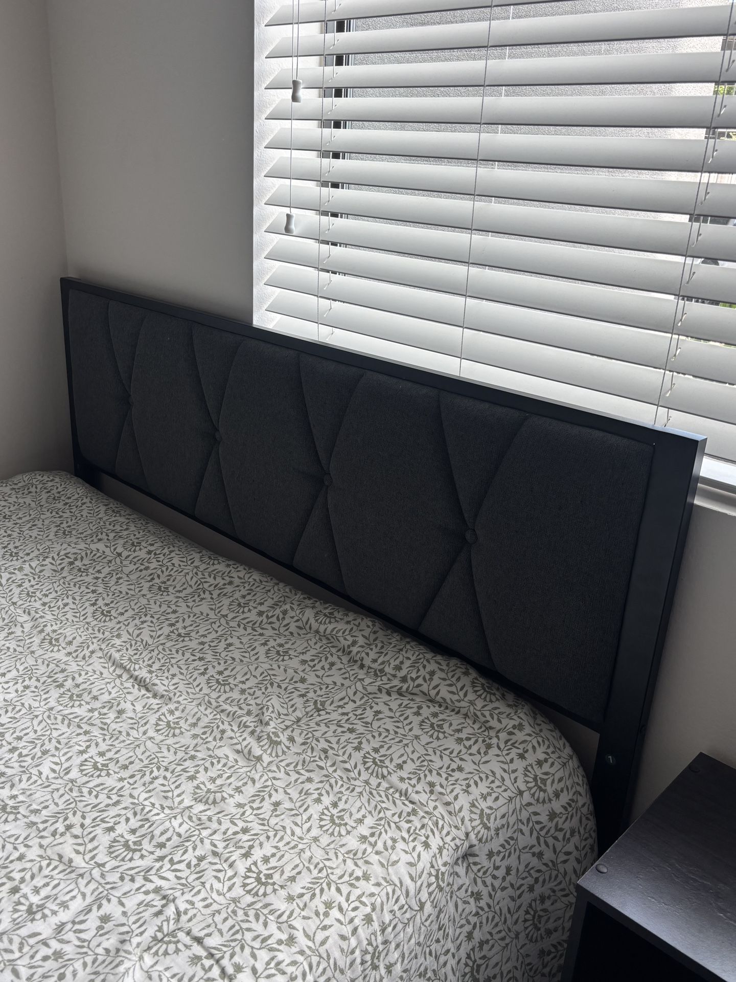 Full Size Metal Bed Frame with Fabric Headboard