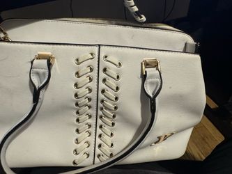 White Handbag with Gold Lace-Up Detail