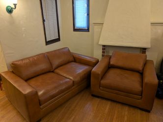 Mason Leather chair and loveseat - gently used - Living Spaces - priced to sell ASAP
