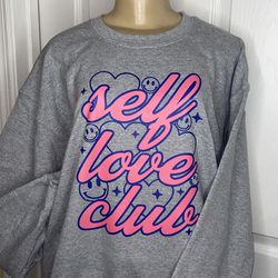 “Self Love Club” Gray Crewneck Sweatshirt