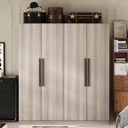 Gray Wood 63 in. W 4-Door Wardrobe Armoires with Hanging Rod and Storage Shelves (70.9 in. H x 19.7 in. D)
