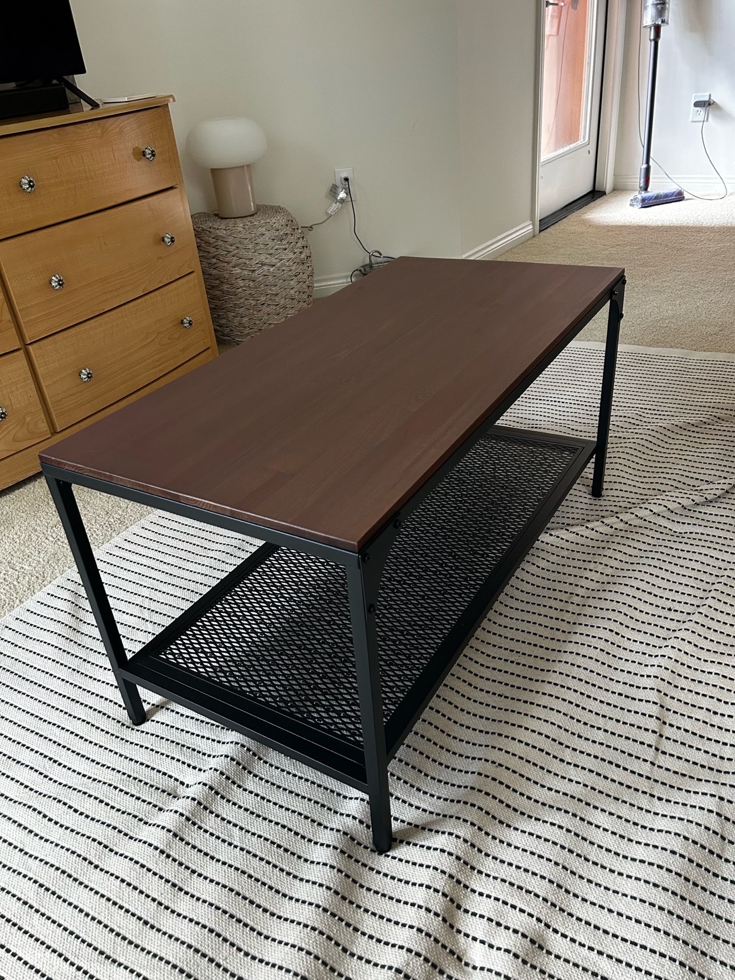 Dark Brown Coffee Table with Black Metal Accents