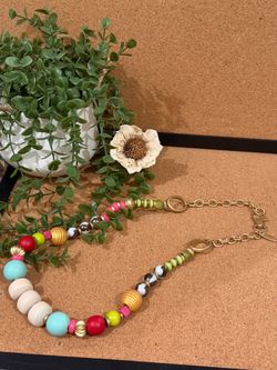 Plunder Design Maggie Multicolor Beaded Statement Necklace - Pink, Mint & Gold