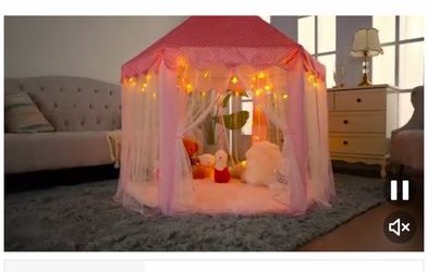 Pink Princess Castle Play Tent with Star Lights