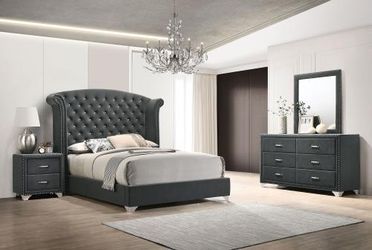 4 PC queen bedroom set with queen bedframe dresser mirror and nightstand on sale now don't miss