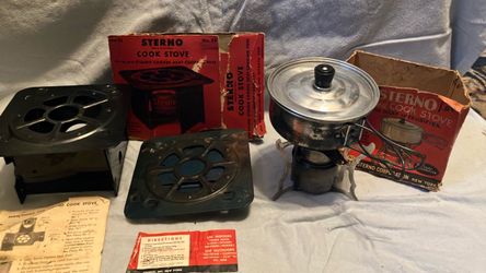 (COME SEE) Antique STERNO camping stoves lot