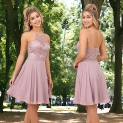 New With Tags Tan A Line Size 8 Short Formal Dress & Homecoming Dress $55