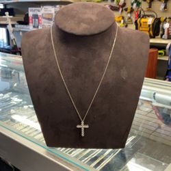 14KT White Gold Necklace W/ Diamond Cross Pendant  35183-1