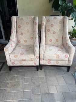 Pair of Floral Upholstered High-Back Accent Chairs