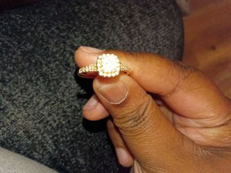 Gold Halo Cluster Ring with White Stones