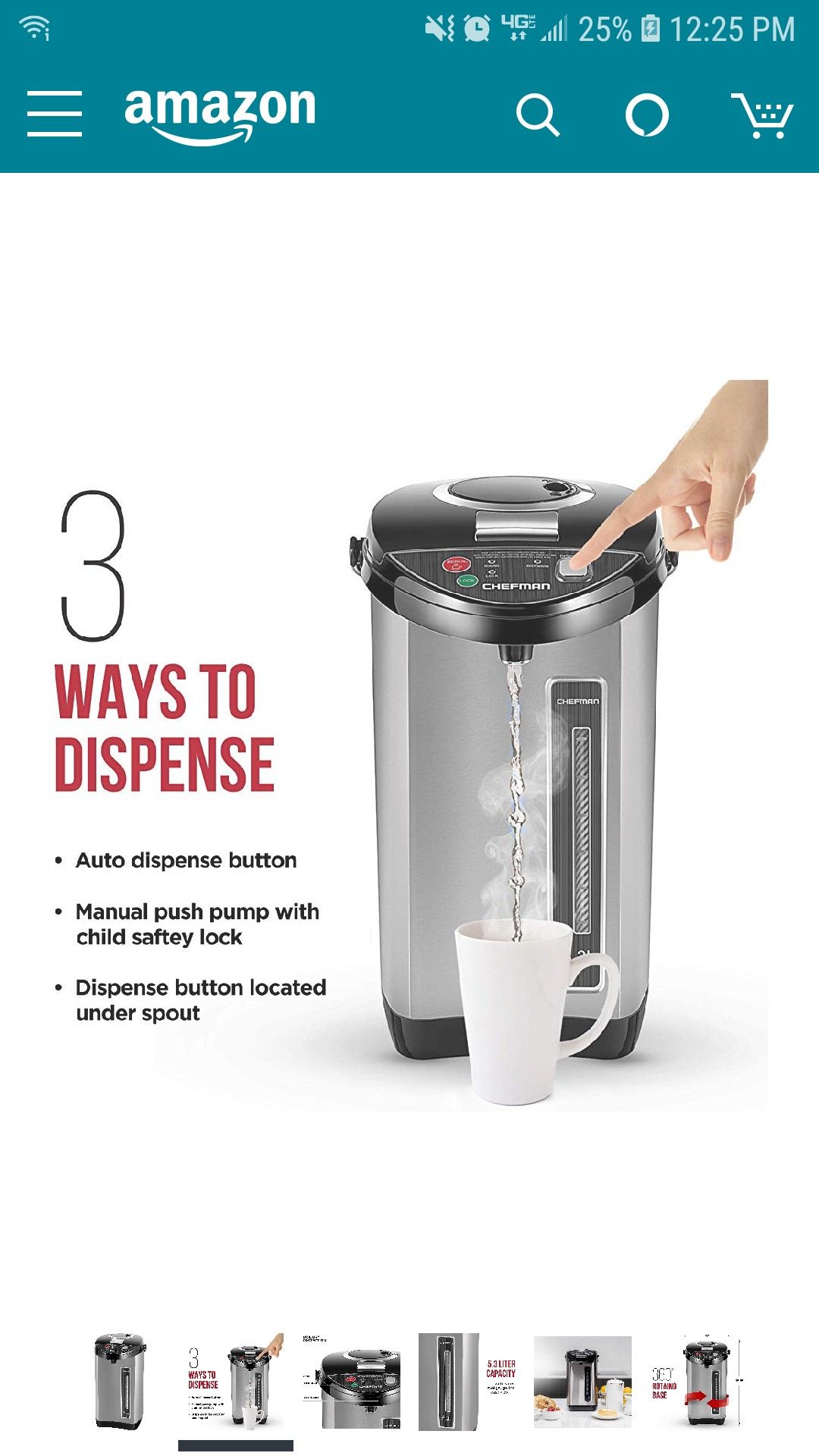 Chefman Instant Electric Hot Water Pot Coffee Urn w/ Auto & Manual