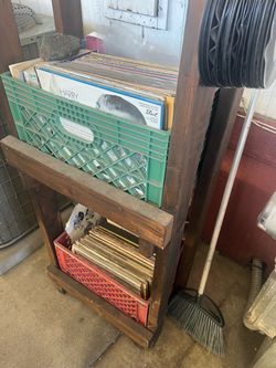 Vintage vinyl record 45s and 8 tracks
