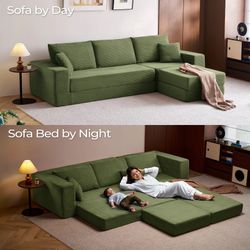 110" 4-in-1 Convertible Sectional Cloud Couch for Living Room, Modular Sleeper Sofa Bed with 2 Pillows, No Assembly Required