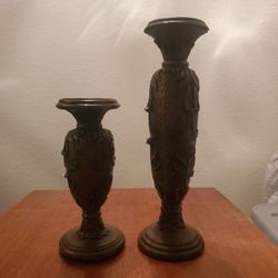 Pair Of Wood Candle Holders 