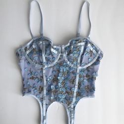 Embroidered Corset Crop Top Size Small 
