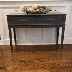Grey And Brushed Gold Console Entry Table With Drawers 