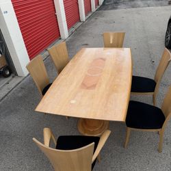 Italian Modern Dining Table Set – 6 Chairs – High Gloss Wood Finish