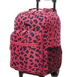 Rockland Double Handle Rolling Backpack, Magenta Leopard, 17-Inch ⭐NEW⭐ CYISell