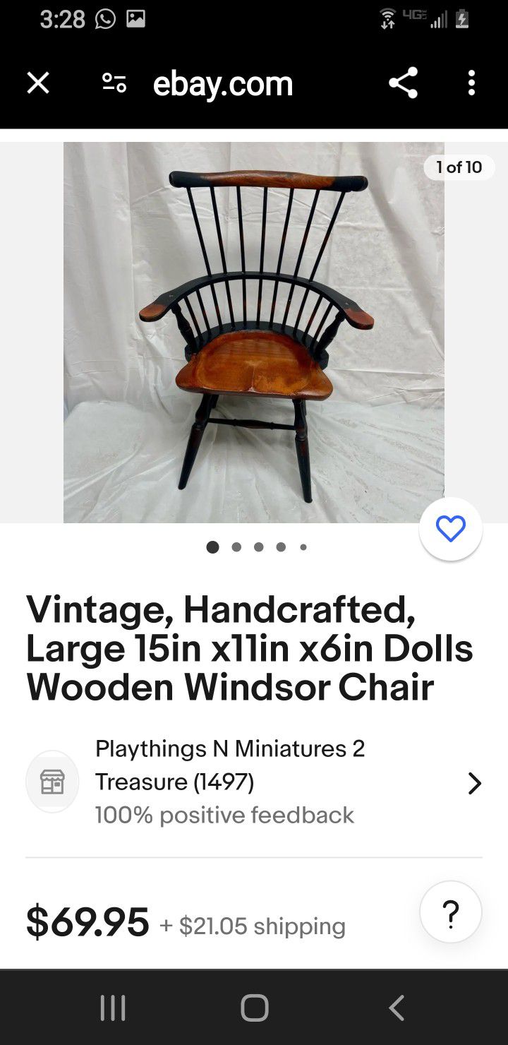 WOODEN WINDSOR CHAIR DOLL Size 