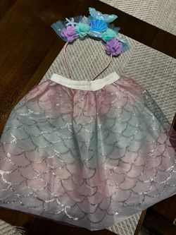Girls Skirt Mermaid Headband Sequins Sparkling Tutu Dancing