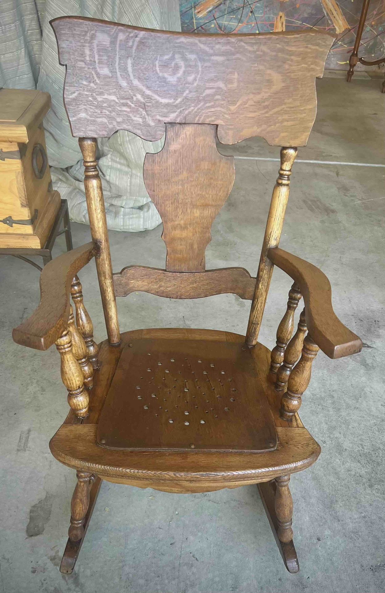 Antique American Tiger Oak Childs Rocker 