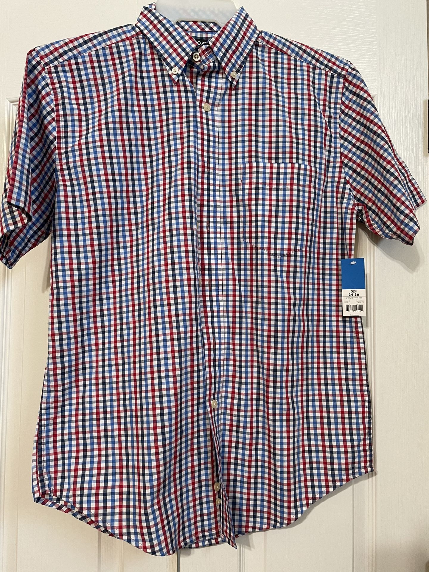 Brand New Ge Ss Plaid Woven Shirt. Size S/ch 34-36