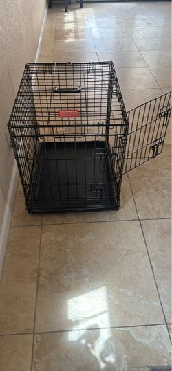 Black Double-Door Folding Wire Dog Crate with Tray