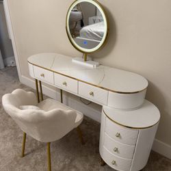 Luxury Vanity Desk, Chair , LED Ambient Light And Mirror 