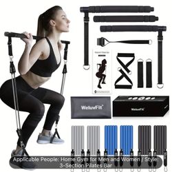 3 Section Stackable Pilates Bar Kit-resistance Bands ,home Gym Fitness Equipment 