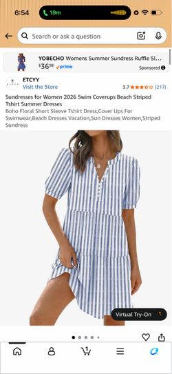 Dress-Sundresses for Women 2026 Swim Coverups Beach Striped Tshirt Summer Dresses