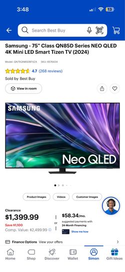 Samsung - 75” Class QN85D Series NEO QLED 4K Mini LED Smart Tizen TV (2024) | Model # QN75QN85DBFXZA