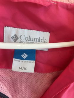 Columbia Girls Pink Hooded Rain Jacket Size L (14/16)