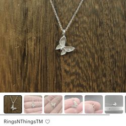16" Sterling Silver Tiny Butterfly Animal Pendant Necklace Vintage