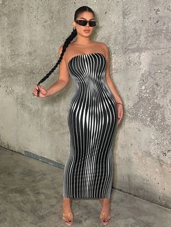 Striped tube bodycon dress