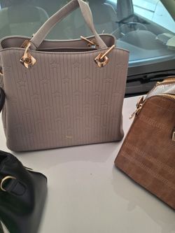 Taupe Star Embossed Tote Handbag