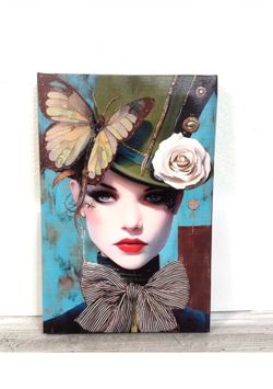 Colorful Woman with Butterfly and Rose on Top 🌺Like New 🌺Please Read Description For Size